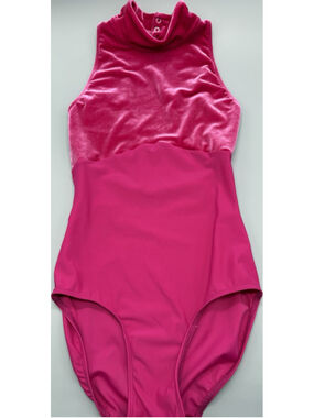 Elevé Pink Velvet & Lycra Sleeveless High Neck Dance Leotard Women's Made in USA